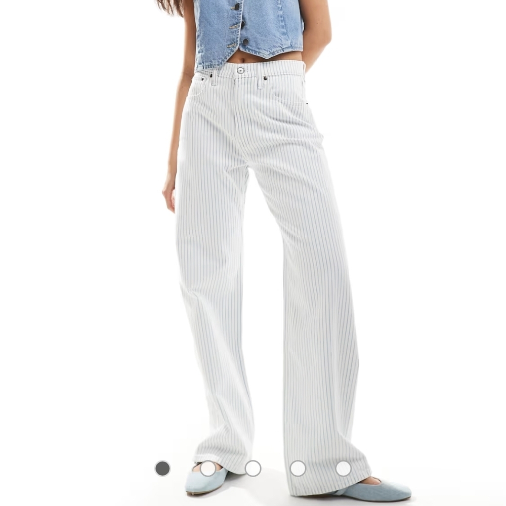 Abercrombie & Fitch Blue Striped Wide Leg Jeans